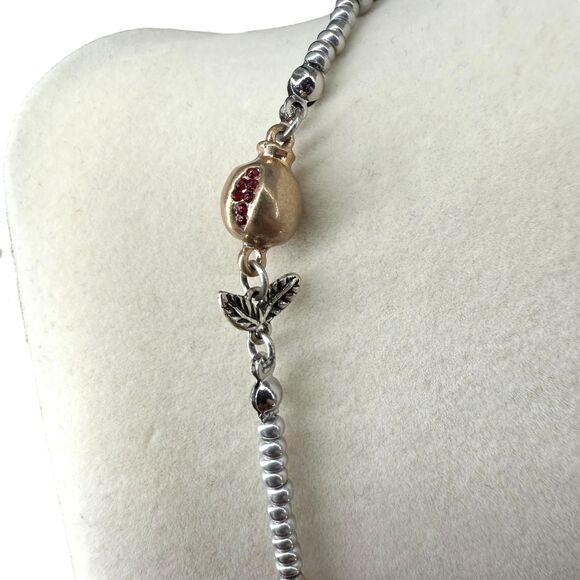 J. Jill Beaded Necklace Pomegranate Pearl Pear Charm Long Silver Gold Tone Boho - Picture 10 of 13